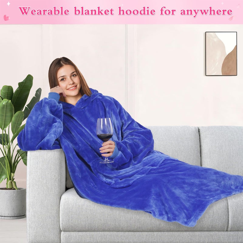 KPBLIS Wearable Blanket Hoodie Gifts for Women Men, Cozy Hoodie Blankets Sweatshirt Christmas Birthday Gifts for Women Mom Wife, Warm Fleece Hooded Blanket with Sleeves for Adults, Blue - Image 3